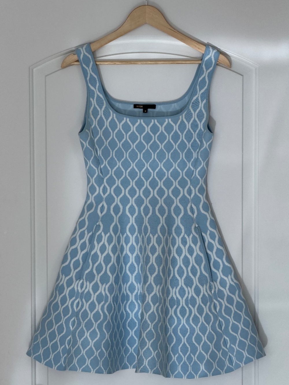 Maje Russell Jacquard knit mini dress in light blue